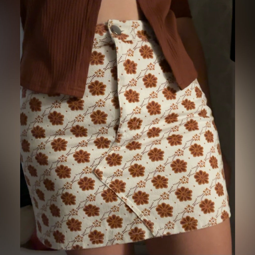 Brown and white floral skirt